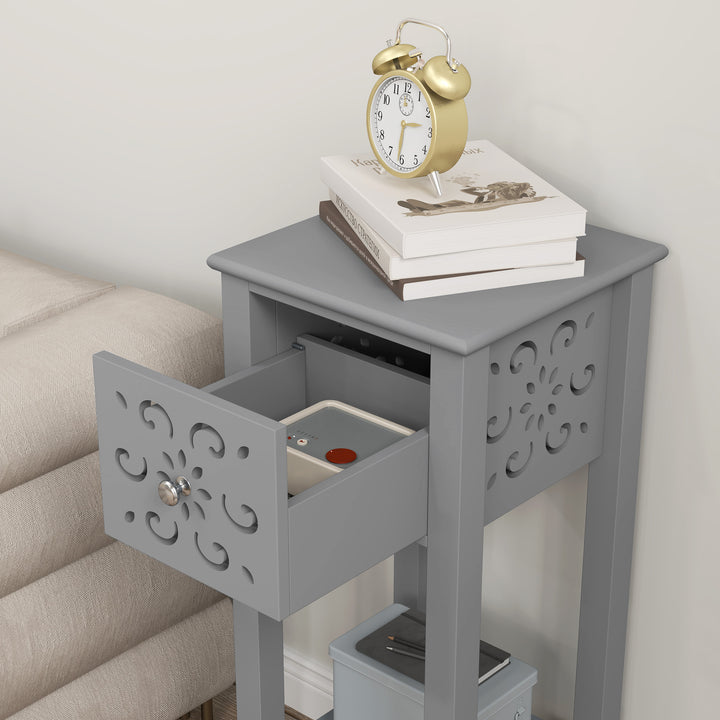 Set of Two Elegant Floral Cut-Out Side Tables - Grey