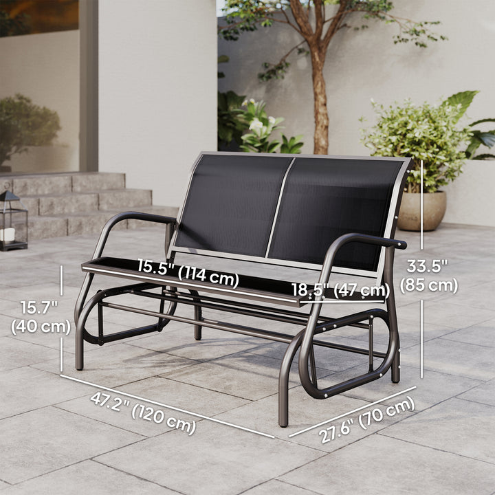 2-Person Outdoor Glider Bench Patio Double Swing Gliding Chair Loveseat w/Power Coated Steel Frame for Garden Patio Porch, Black
