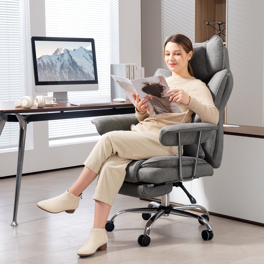 Leathaire Reclining Office Chair with Lumbar Support Pillow - Grey