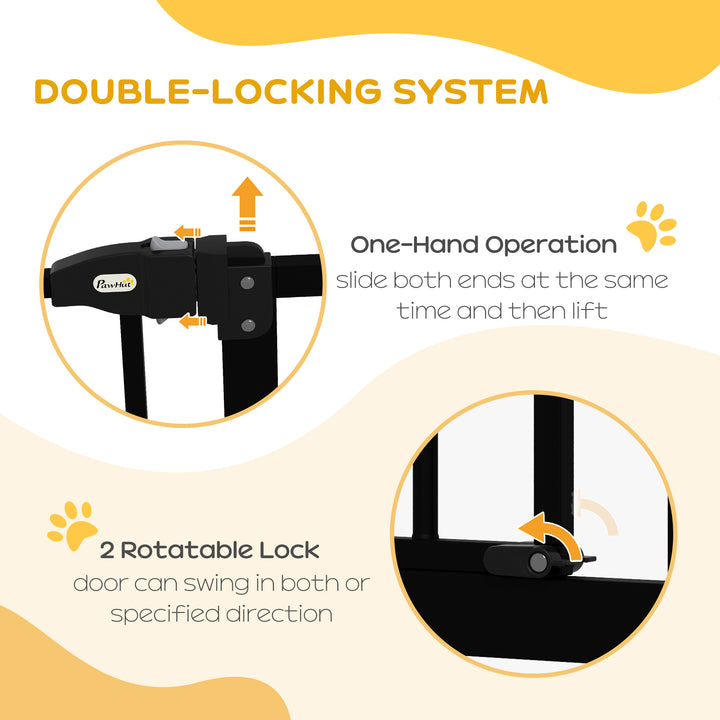 PawHut Dog Gate Baby Gates for Dogs Pet Gate with Metal Adjustable Frame & Double Locking System, 74-87Wcm, Black | Aosom UK