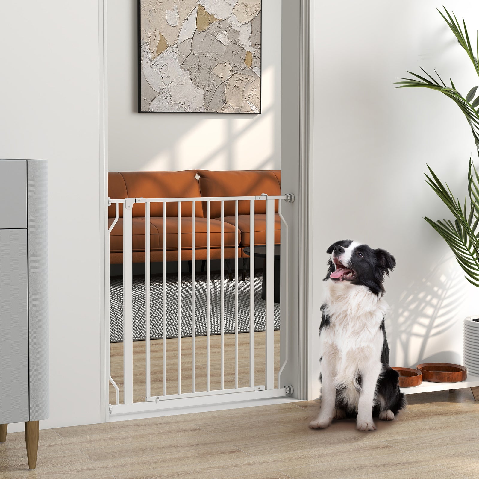 Extra Wide Dog Safety Gate, with Door Pressure, for Doorways, Hallways, Staircases - White