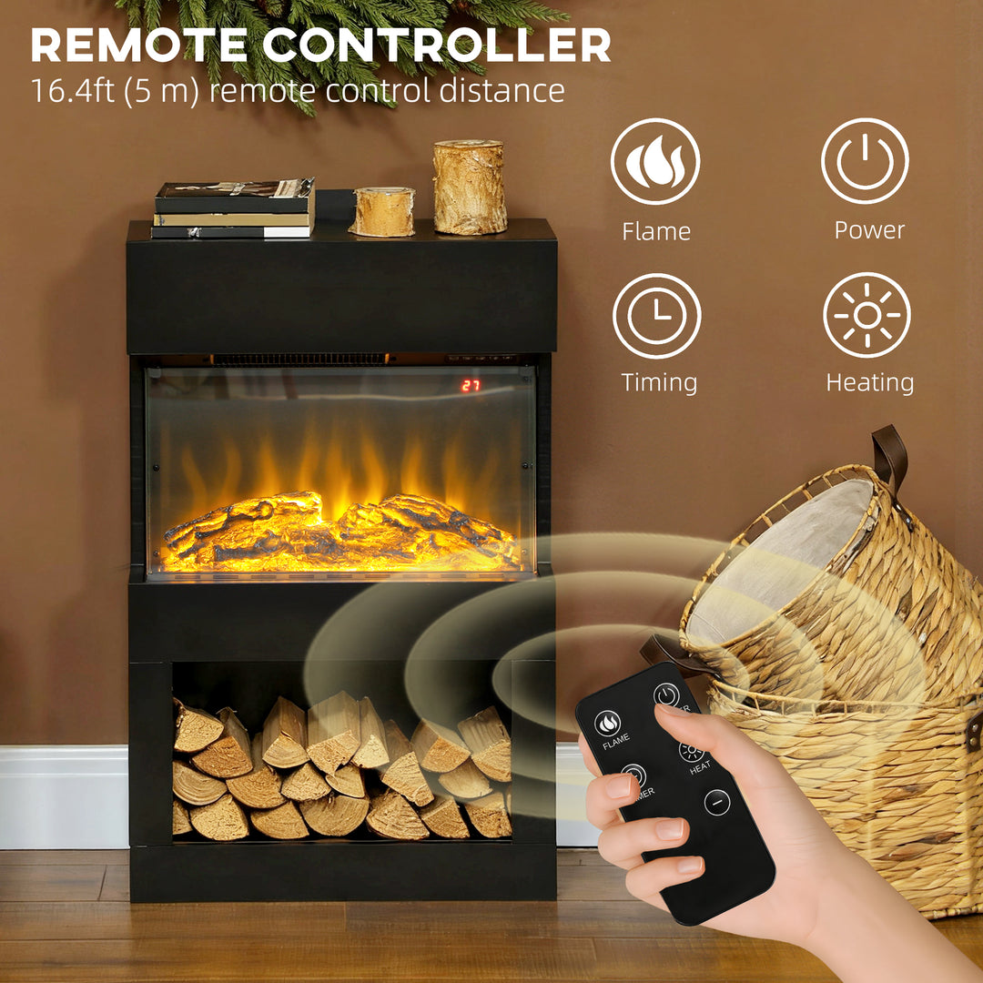 HOMCOM Electric Fireplace with 3D Flame Effect, 6 Colours & 3 Brightness Levels, 1000W/2000W Black Electric Fire and Mantel Reach up to 30㎡ Space with Remote & Timer, 3 Sided View for Living Room