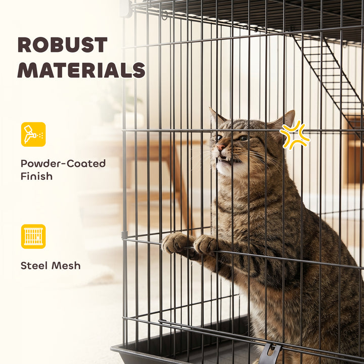 3-Tier Large Cat Cage Indoor, Detachable Metal Wire Kennel with Hammoc