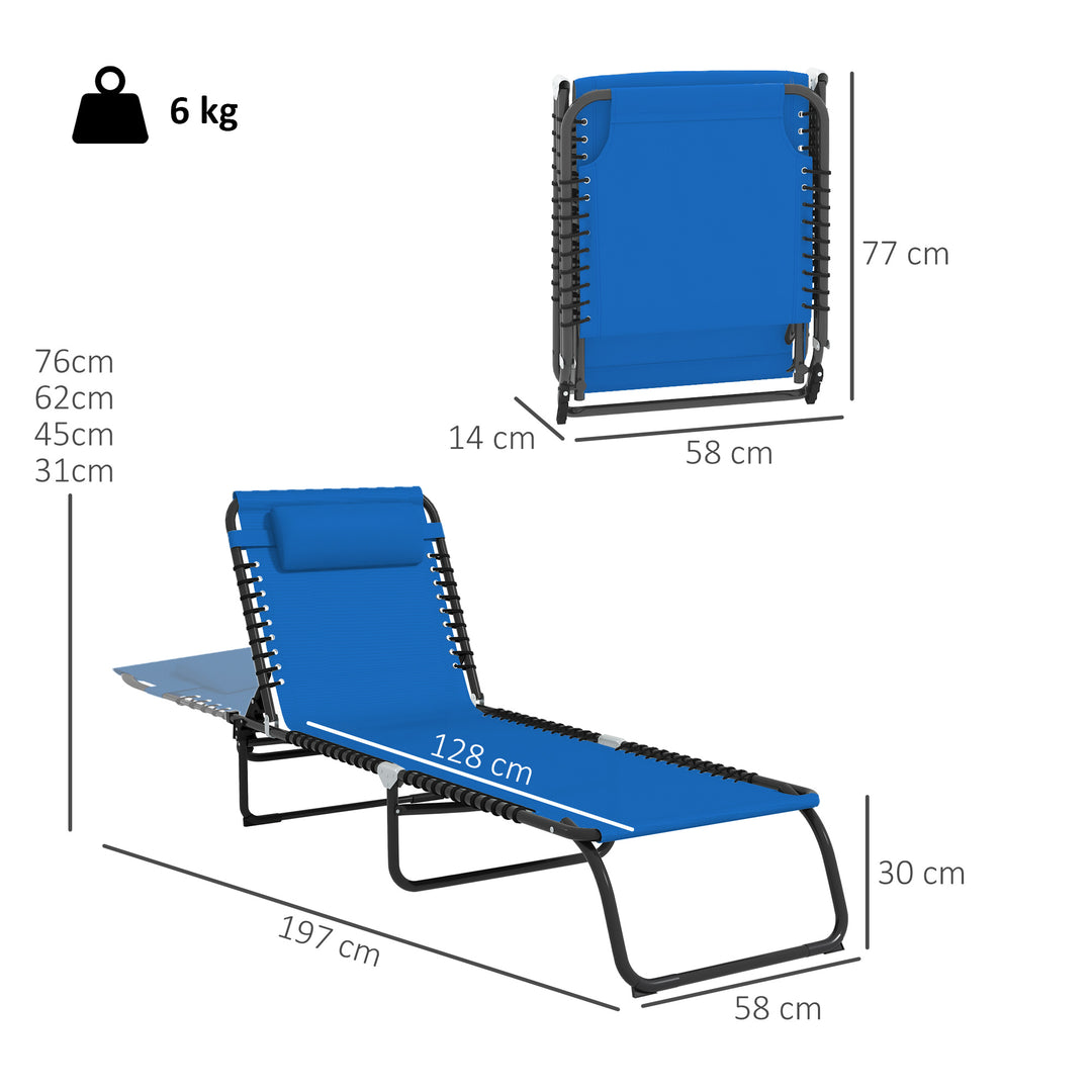 MCL Foldable Sun Lounger, Outdoor 4 Level Adjustable Backrest Reclining Chaise Chair, Steel Frame Recliner Chair for Camping, Hiking, Navy Blue