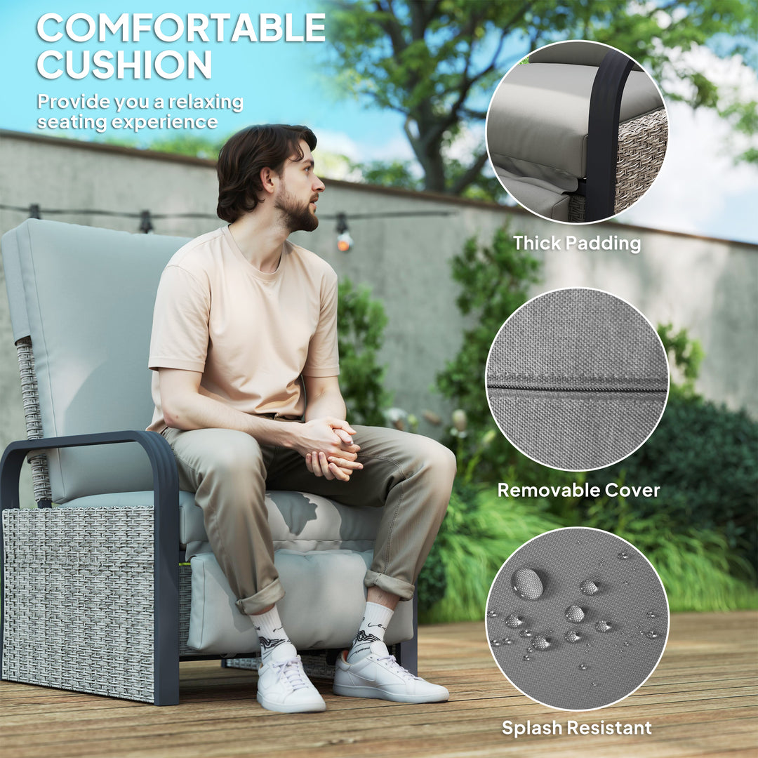 140° Reclining Rattan Armchair - Mixed Grey