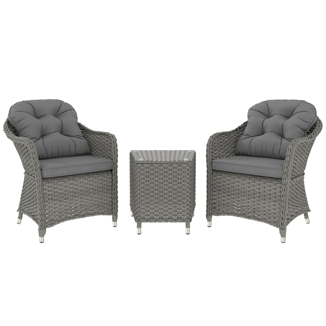 Three-Piece Super Padded Rattan Set - Light Grey