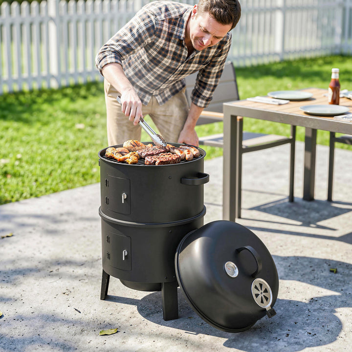 3-in-1 Vertical Charcoal Smoker with 2 Grill Grates, Built-in Thermome