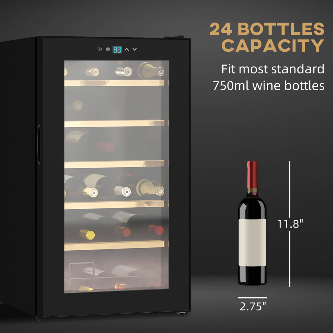 HOMCOM 24 Bottles Freestanding Wine Fridge w/ Glass Door, 65L Single Zone Wine Cooler Fridge w/ Digital Touch Screen Controls, LED Light, Black