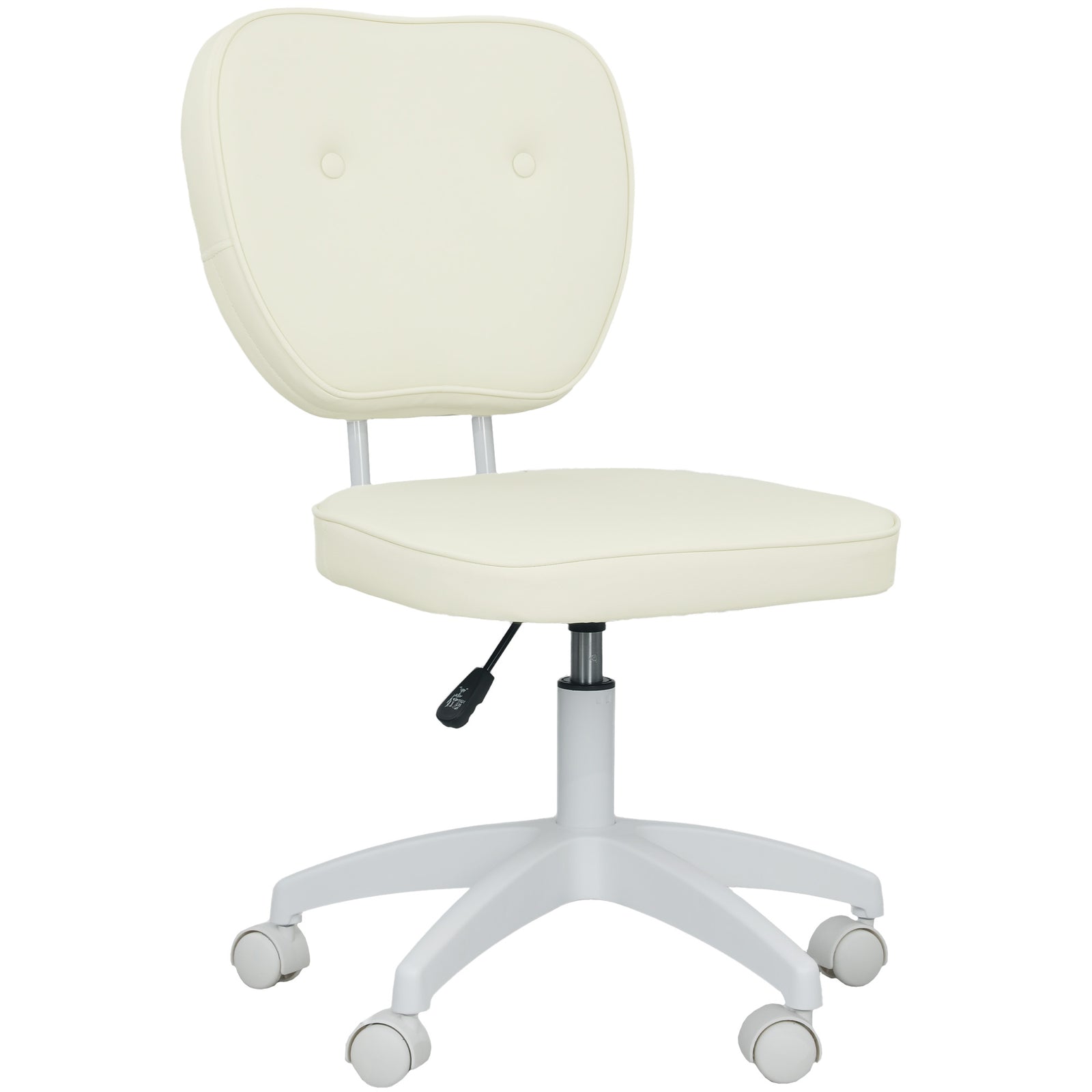 Vanity Office Chair, PU Leather Computer Chair for Home, with Adjustable Height, Armless, Swivel Wheels, Cream