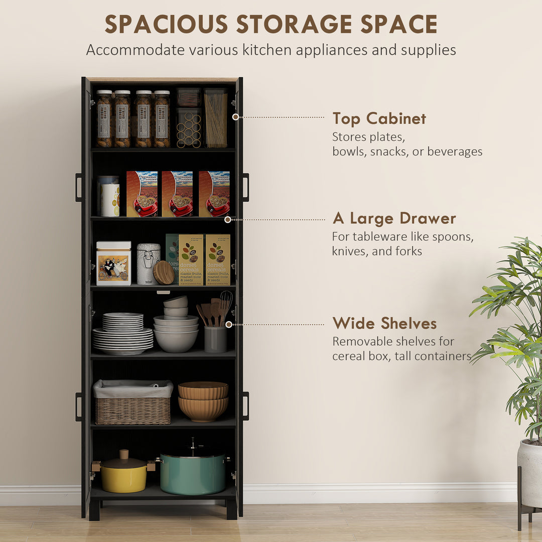 Freestanding Kitchen Cupboard, 4-Door Storage Cabinet with Adjustable Shelves, Modern Kitchen Pantry for Dining Room, 170cm, Black