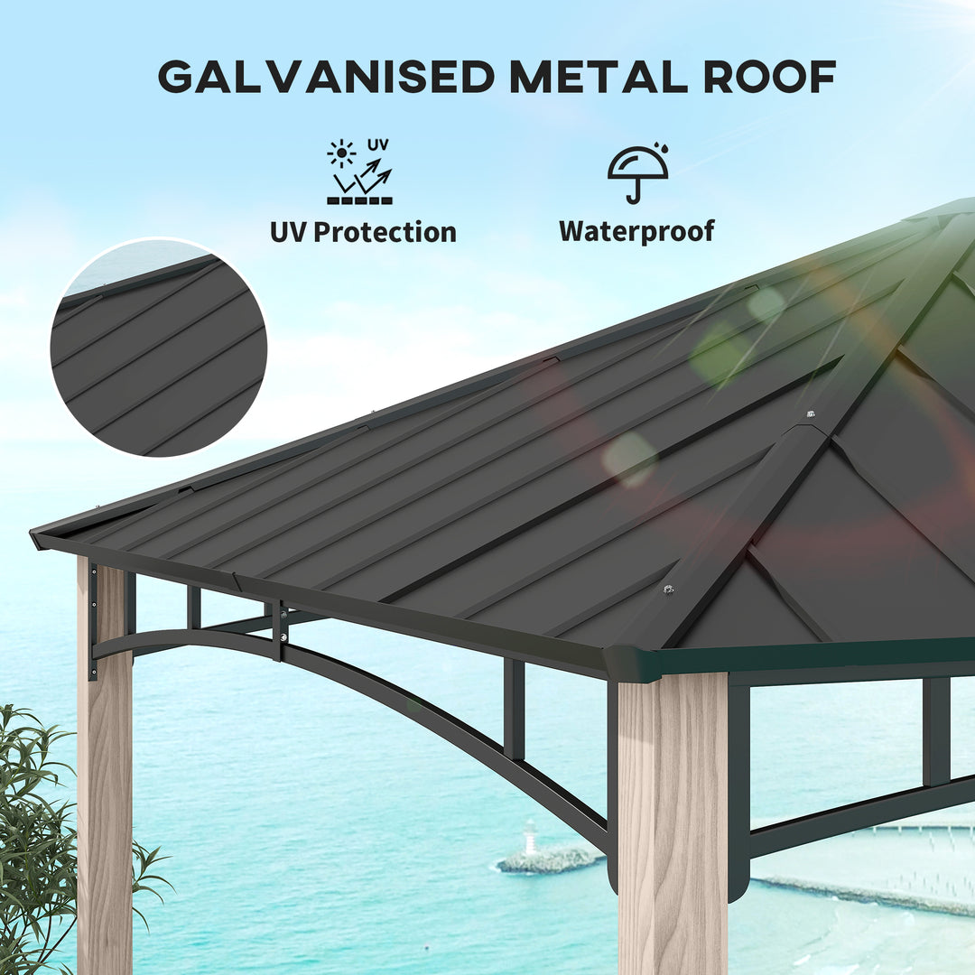 3 x 3 m Decorative Metal Gazebo - Black/Wood-Effect