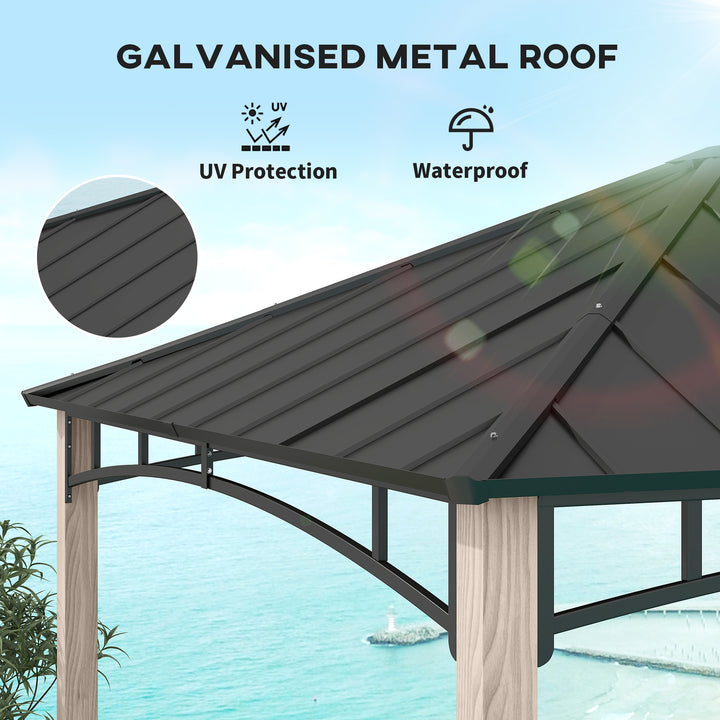 3 x 3 m Decorative Metal Gazebo - Black/Wood-Effect