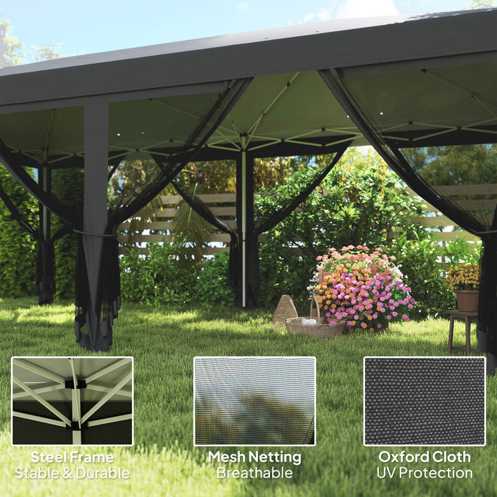 3 x 6m Pop Up Gazebo, Outdoor Canopy Shelter, Marquee Party Wedding Tent with 6 Mesh Walls and Carry Bag, Black