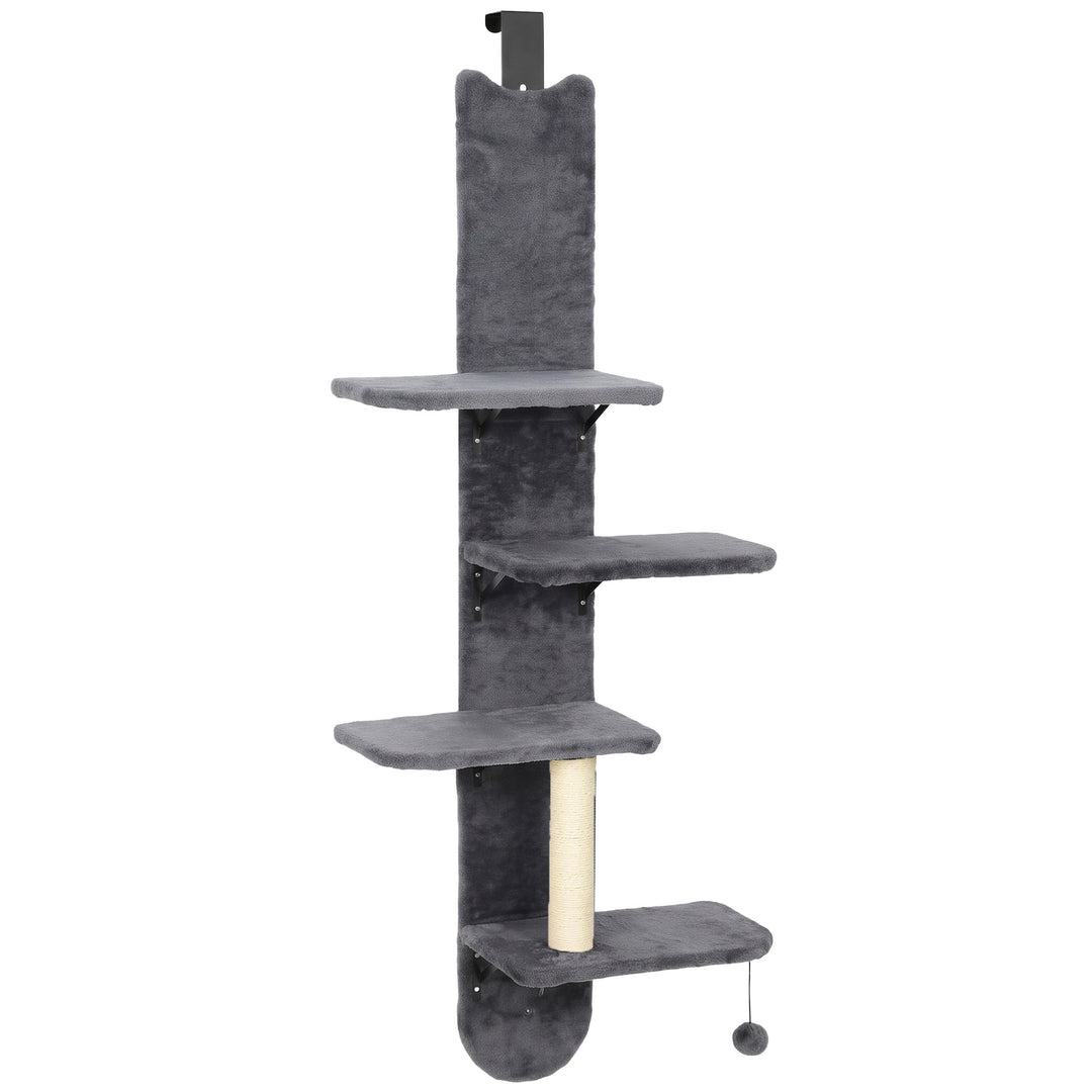 Door Hanging Cat Shelf, 4-Level Over Door Cat Climber with Platforms