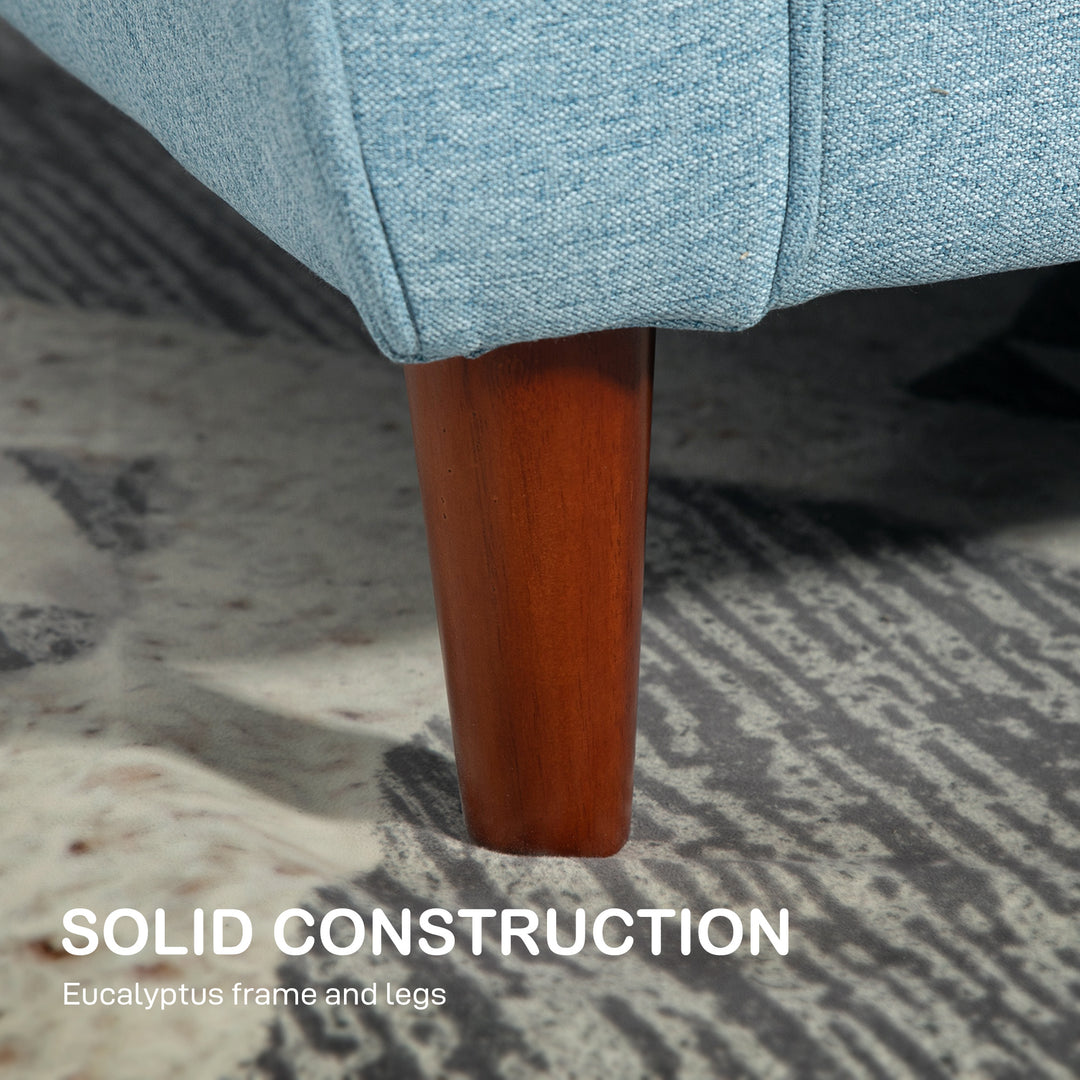 MCL 2 Seater Sofa with Spring Cushion, Fabric Sofa with Wooden Legs, Modern Love Seat for Living Room, 140cm Width Tufted Couch for Bedroom, Light Blue