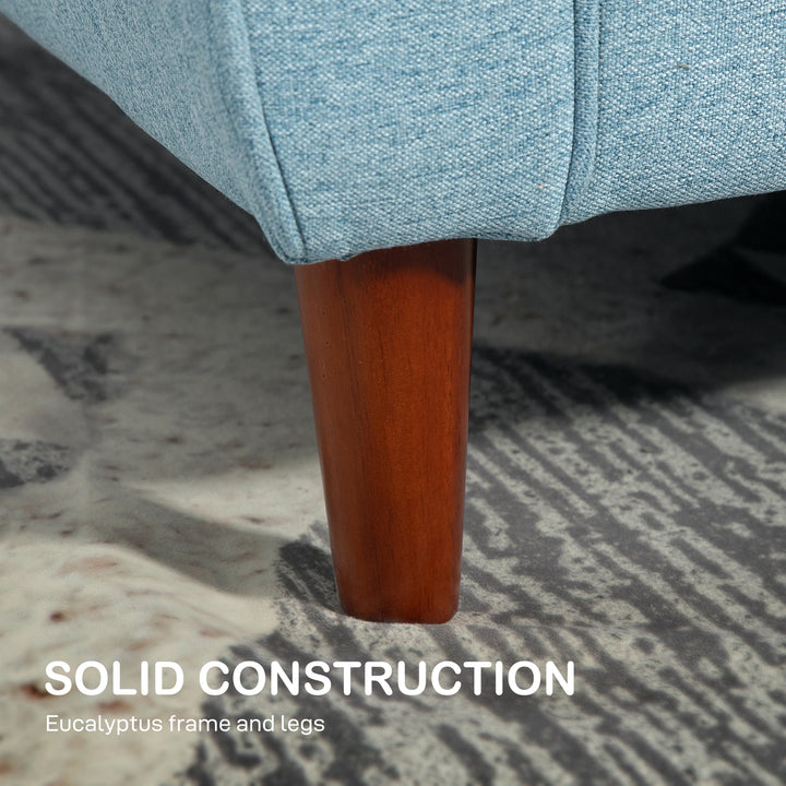 MCL 2 Seater Sofa with Spring Cushion, Fabric Sofa with Wooden Legs, Modern Love Seat for Living Room, 140cm Width Tufted Couch for Bedroom, Light Blue