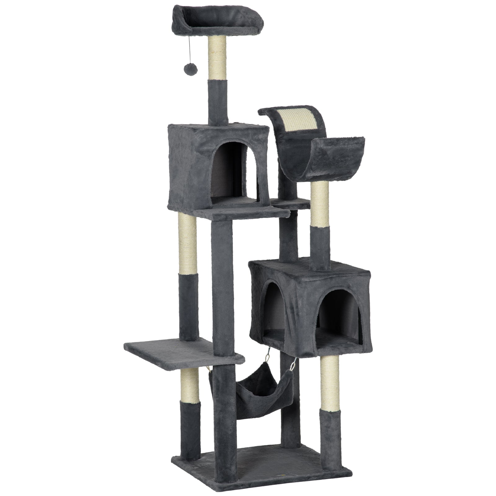 177cm Cat Tree with Scratching Post, Hammock, Cat House - Dark Grey