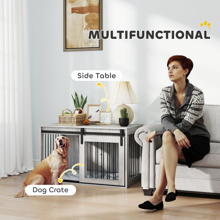 98cm Dog Crate Furniture with Removable Cushion for Large Dogs - Grey
