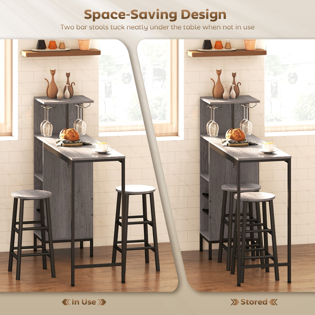 3 Pieces Dining Room Set, 2 Round Stools with Footrest, 6-Tier Dining 