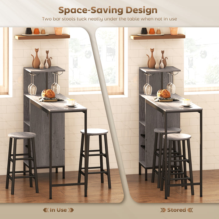 3 Pieces Dining Room Set, 2 Round Stools with Footrest, 6-Tier Dining 