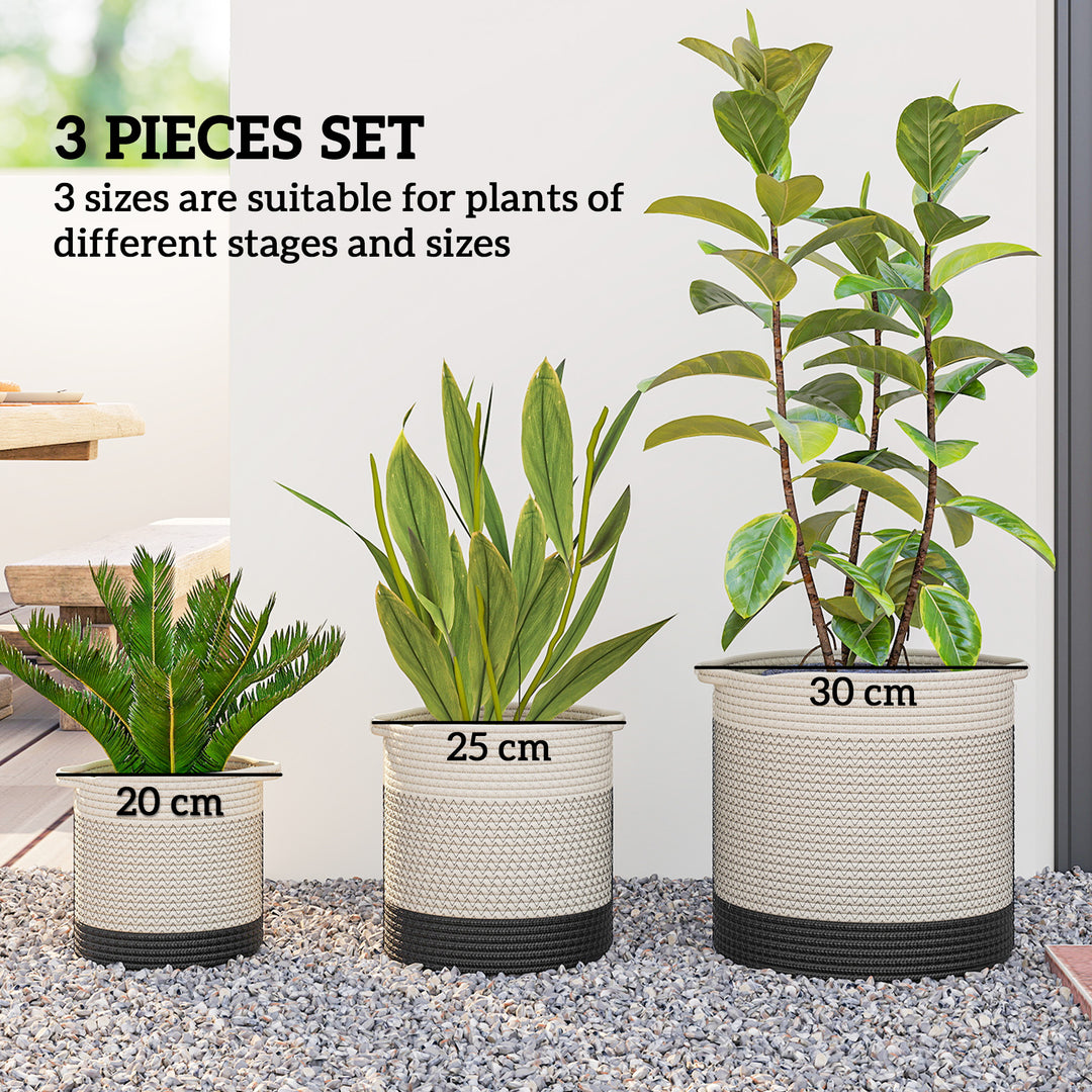 Plant Pots Handwoven Cotton Indoor Planters with Waterproof Liner Set 