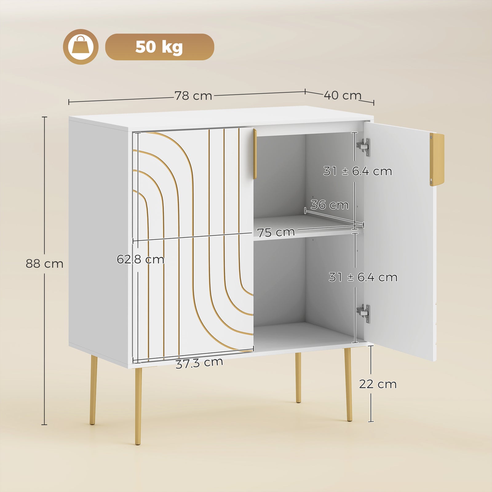 Modern Kitchen Cupboard, Storage Cabinet with 2 Doors, Adjustable Shel
