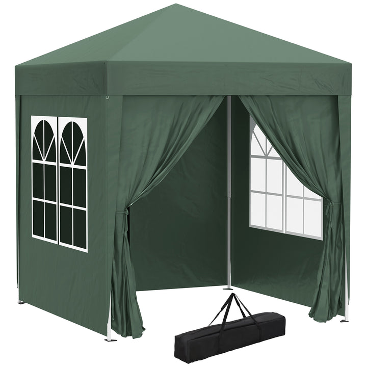 MCL 2 x 2 m Garden Pop Up Gazebo, Wedding Party Tent Marquee, Water Resistant Awning Canopy with Sidewalls, Windows, Carry Bag, Green