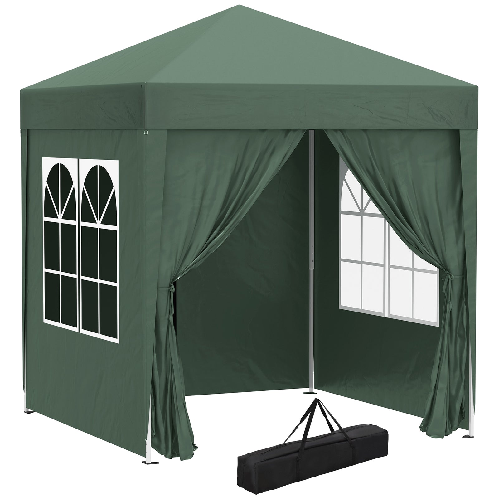 2 x 2 m Garden Pop Up Gazebo, Wedding Party Tent Marquee, Water Resistant Awning Canopy with Sidewalls, Windows, Carry Bag, Green
