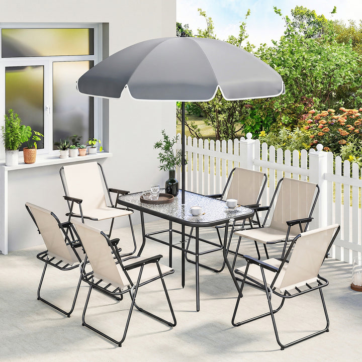 8 Piece Garden Dining Set with Umbrella Garden Furniture Set with 6 Fo