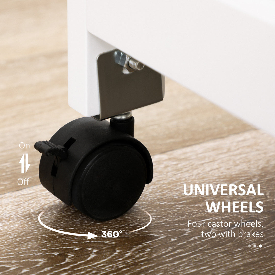 MCL Compact Kitchen Trolley Utility Cart on Wheels with Wine Rack, Drawer, Open Shelf and Storage Cabinet for Dining Room, White