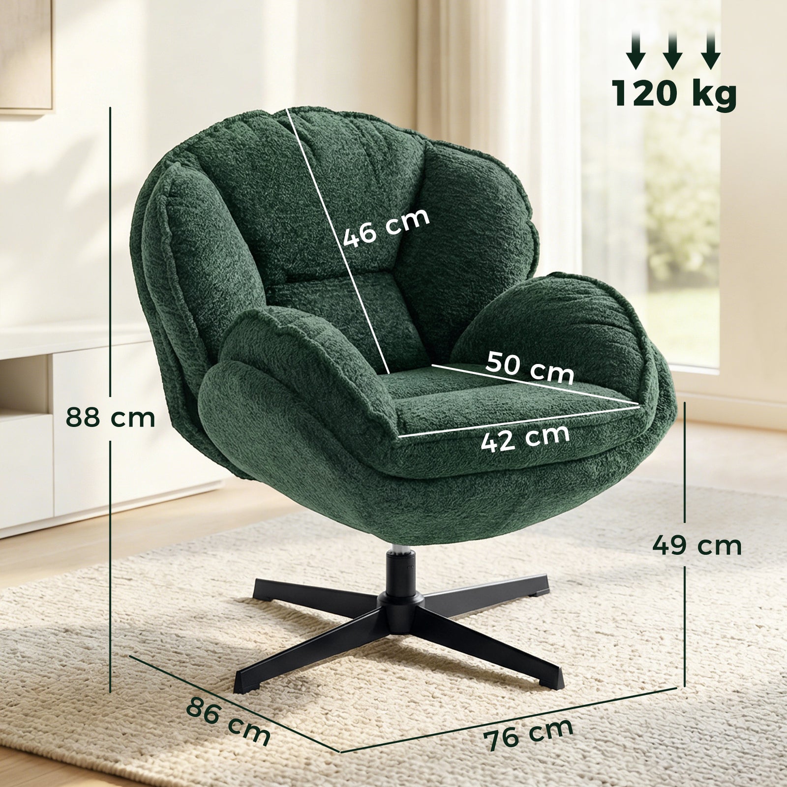 Modern Wingback Accent Chair, Velvet Armchair with Four-Star Base, S-S