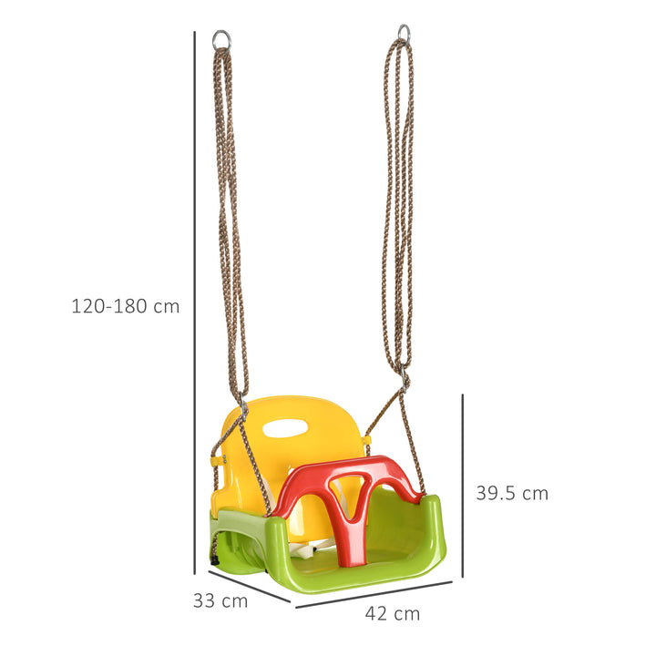 Outsunny 3 in 1 Detachable Kids Swing Seat with Safety Belt, Adjustable Rope for Indoor, Outdoor, Playground, Garden, Green
