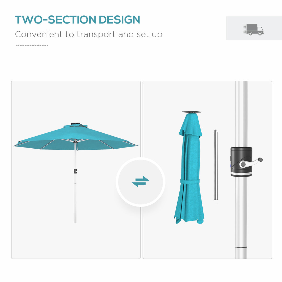 3m Parasol, with Solar-Powered LED Lights - Blue