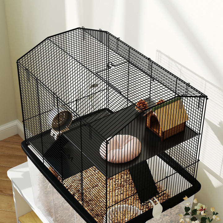 Three-Tier Gerbil Cage, Hamster Cage for Dwarf Hamster, Syrian Hamster w/ Wheels, Deep Bottom, Food Dish, Water Bottle