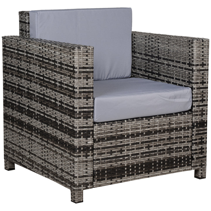 Single Seater Rattan Chair Sofa with 10 cm Thick Padded Cushion, All-Weather PE Wicker Weave Garden Armchair with Armrests, Grey