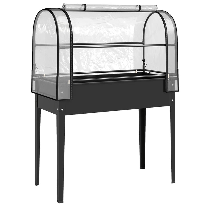 Raised Planter with Flip-Up Greenhouse Cover, Metal Raised Garden Bed 