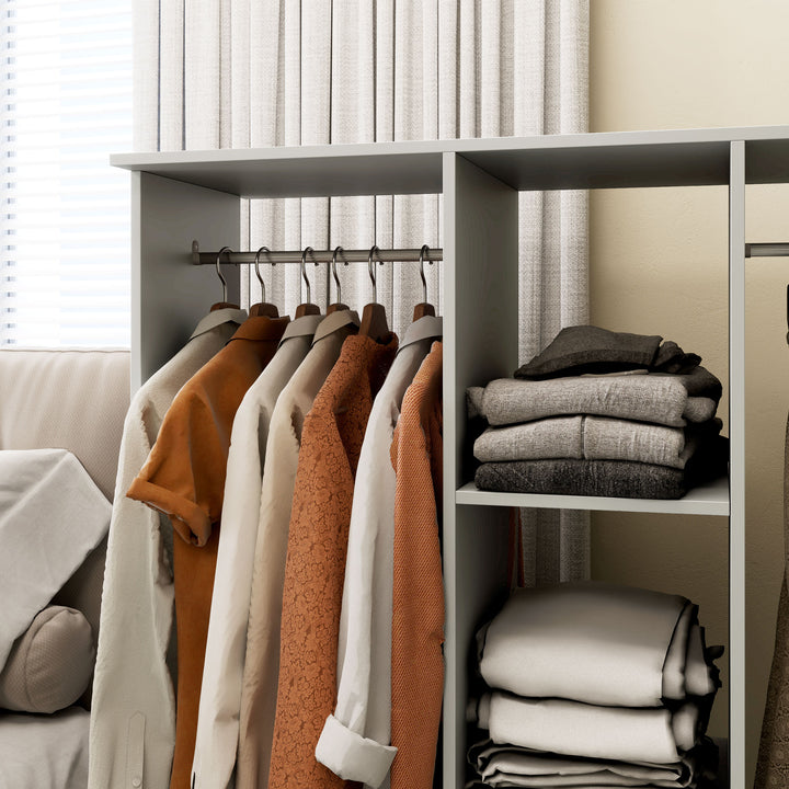 Open Wardrobe Double Mobile Storage Shelves Organizer W/6 Wheels-Grey