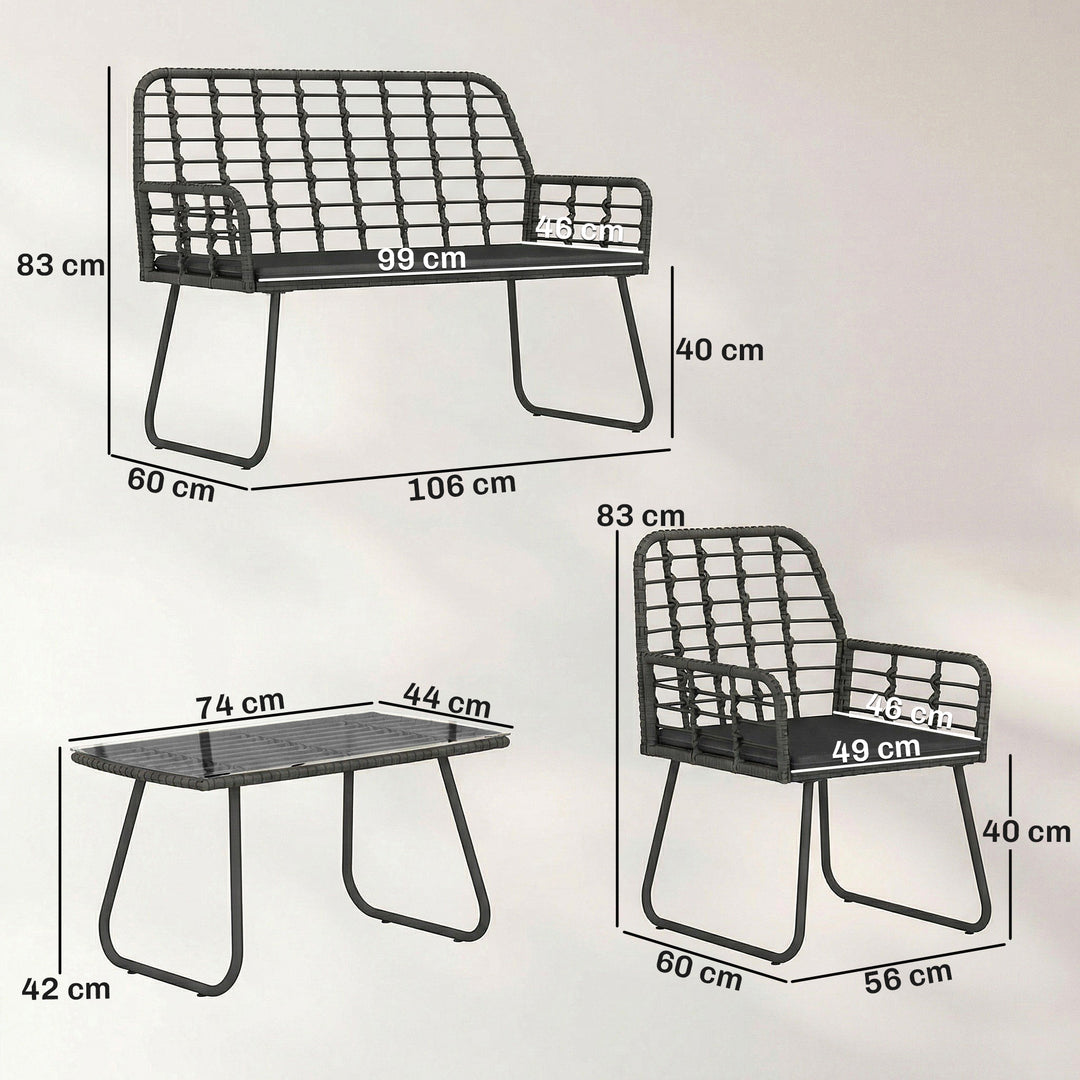 4 Piece Rattan Garden Furniture Set, Outdoor Patio Furniture with Love