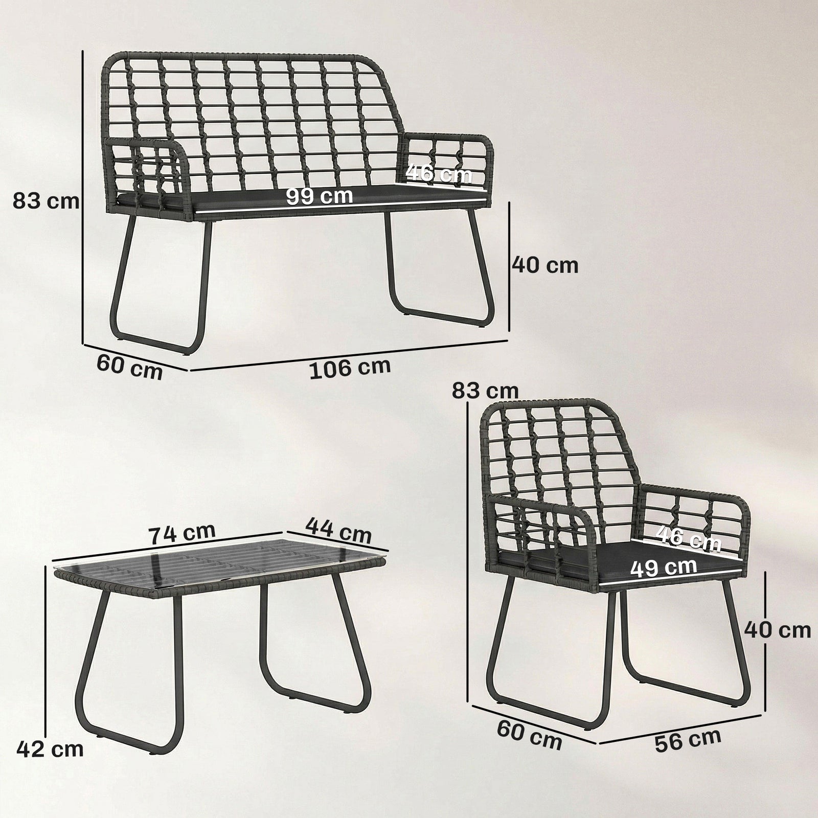 4 Piece Rattan Garden Furniture Set, Outdoor Patio Furniture with Love