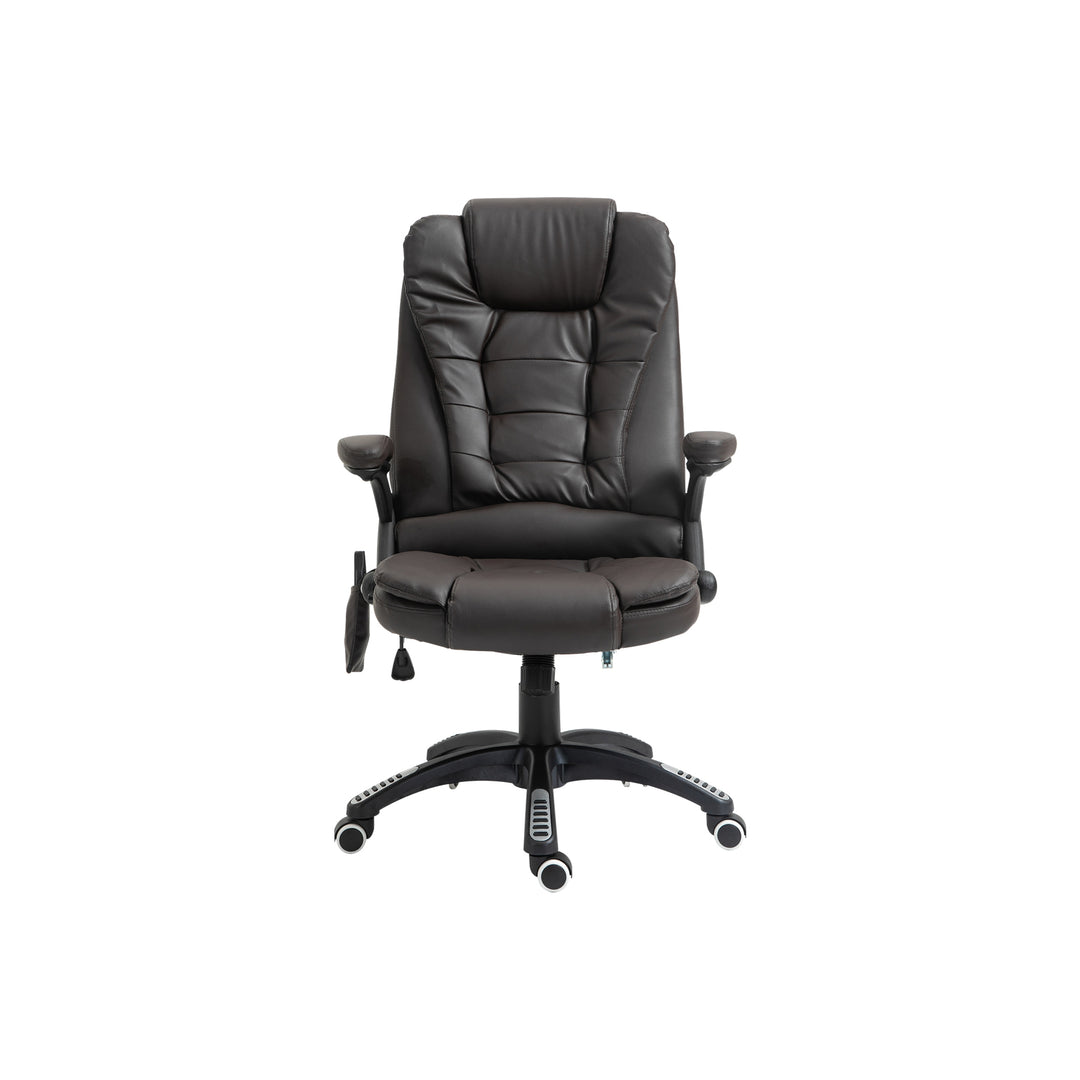 6-Point Massage Office Chair with Seat Heated for Home Office, PU Leather High Back Executive Desk Chair with Adjustable Height and 360° Swivel for Work Study, Brown