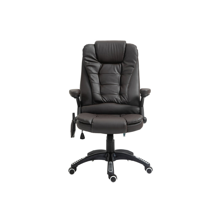 6-Point Massage Office Chair with Seat Heated for Home Office, PU Leather High Back Executive Desk Chair with Adjustable Height and 360° Swivel for Work Study, Brown