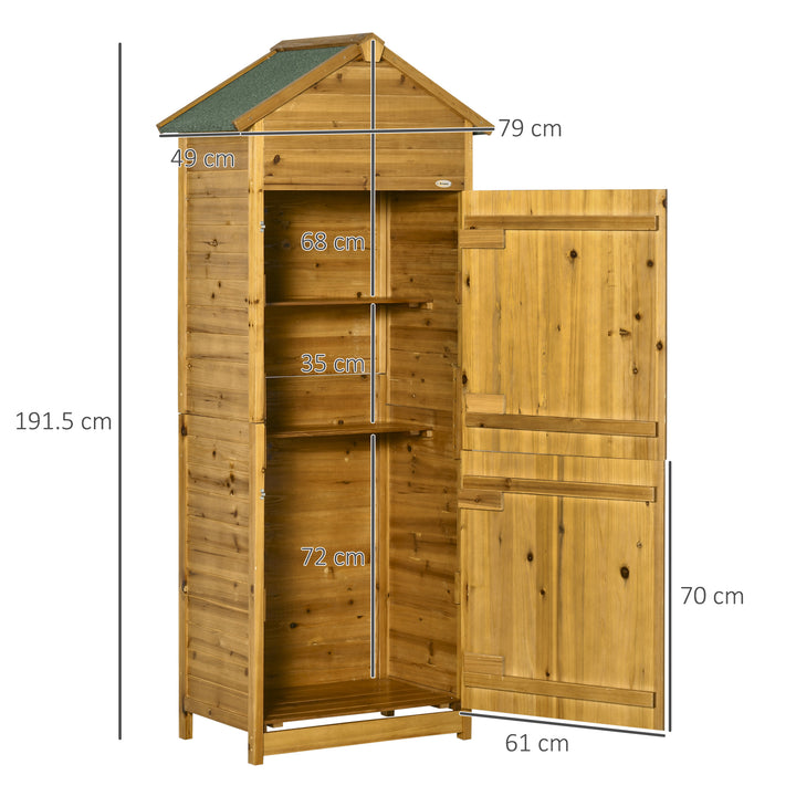 MCL Wooden Garden Storage Shed Utility Gardener Cabinet w/ 3 Shelves and 2 Door, 191.5cm x 79cm x 49cm, Natural wood effect