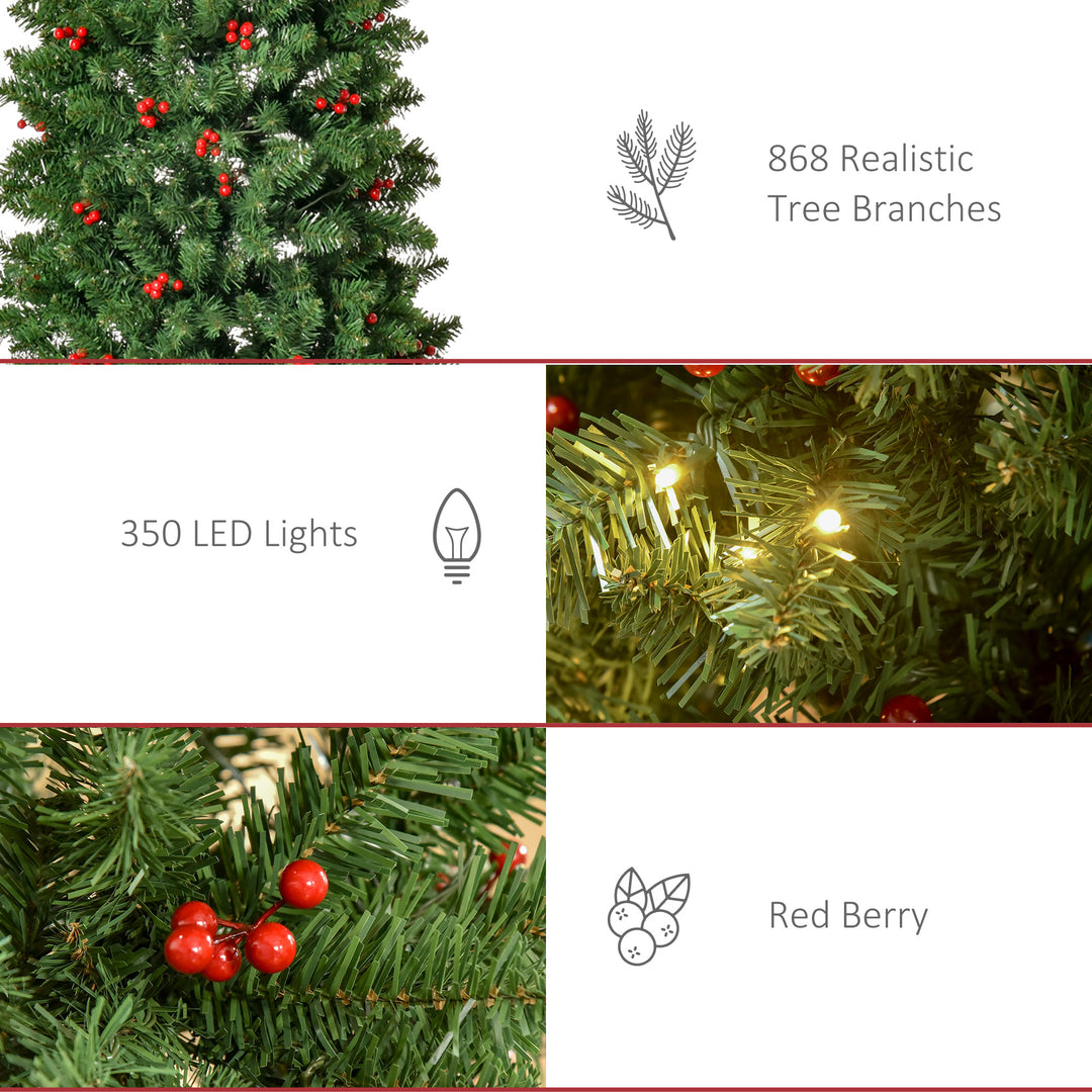 HOMCOM 7FT Prelit Artificial Pencil Christmas Tree with Warm White LED Light, Red Berry, Holiday Home Xmas Decoration, Green | Aosom UK