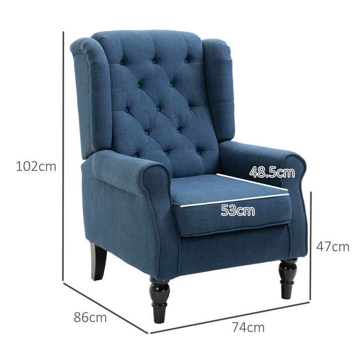 Wingback Accent Chair, HOMCOM Retro Upholstered Button Tufted Occasional Chair for Living Room and Bedroom, Blue | Aosom UK