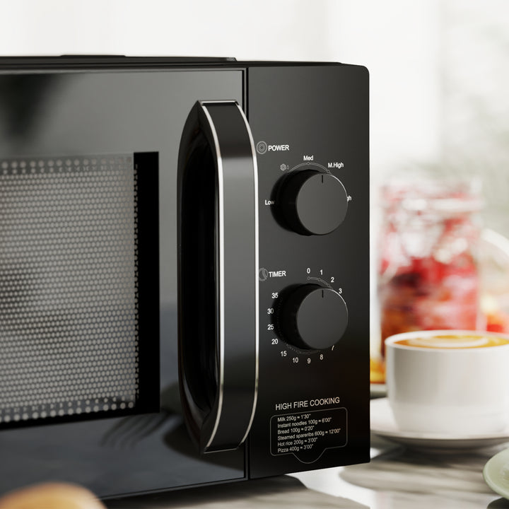 23L 800W Microwave Oven, Solo Manual Microwave with 5 Power Levels, Defrost, 35 Minutes Timer, Clock, Easy Clean, Small Black Microwave