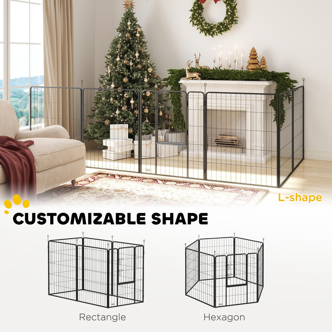 6 Panels Dog Playpen, Portable Detachable Puppy Pen with Door, for Large Dogs, 100cm High, Grey