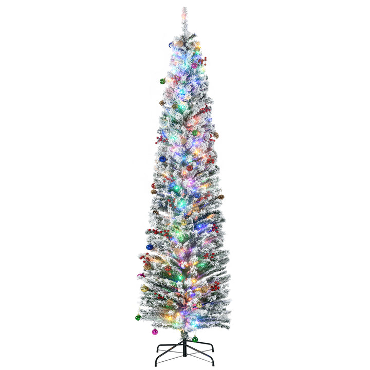 HOMCOM 7.5' Artificial Prelit Christmas Trees Holiday Décor with Warm White LED Lights, Flocked Tips, Berry, Pine Cone | Aosom UK