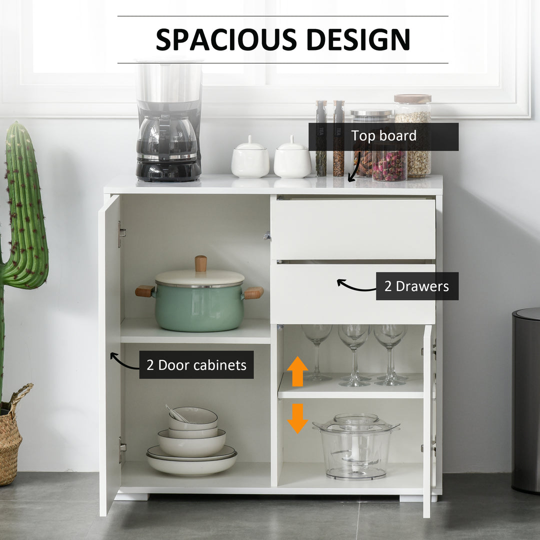 High Gloss Frame Sideboard, Push-Open Design with 2 Drawer for Living Room, Bedroom, 74H x 79W x 36Dcm, White
