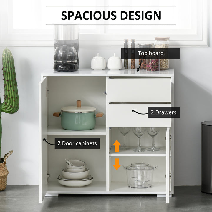 High Gloss Frame Sideboard, Push-Open Design with 2 Drawer for Living Room, Bedroom, 74H x 79W x 36Dcm, White