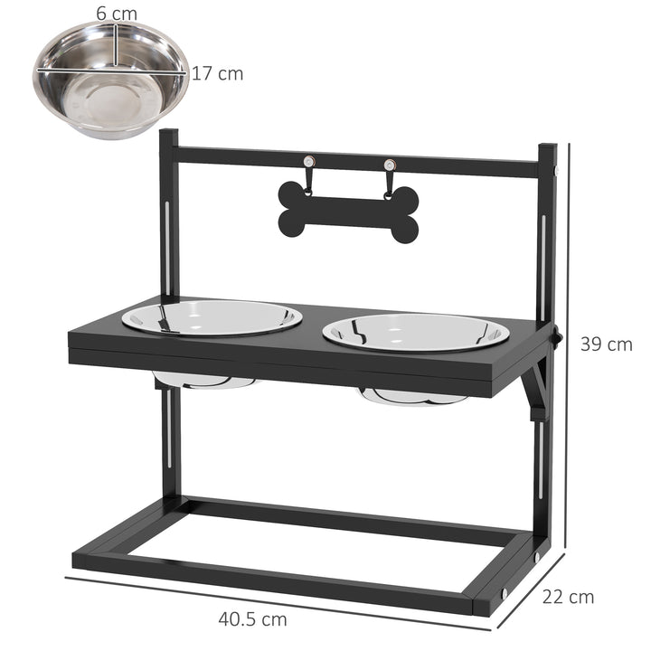 Dog Bowls with Stand, Adjustable Height Elevated Dog Bows for Small Medium Large Dogs - Black